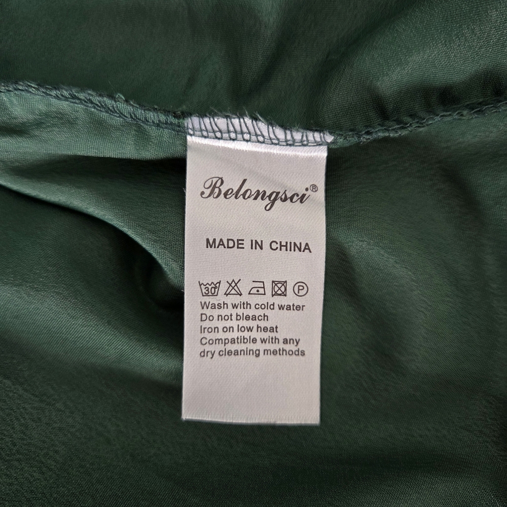 Belongsci Dark Green Loose Fit Shift Mini Dress 3/4 Tiered Bell Sleeve Size M - Picture 10 of 10